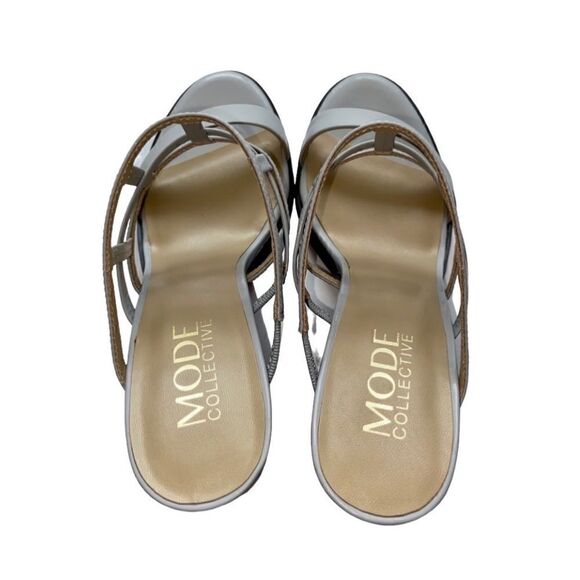 Mode Collective Lily White Grey Nappa Leather Caged Block Heeled Slip On Sandals - Picture 4 of 14